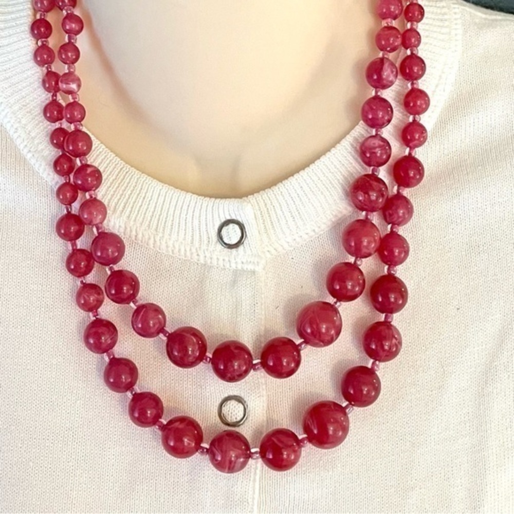 Pink Beaded Double Strand Necklace Costume Jewelry